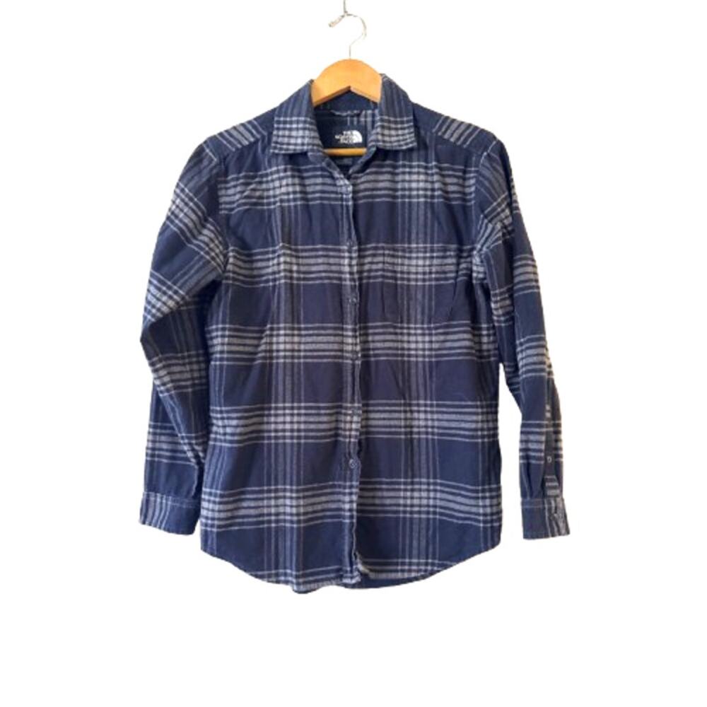 The North Face Women's Plaid Flannel Shirt S Blue Button Up Long Sleeve Cotton